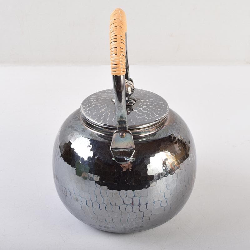 煎茶道具　白銅いぶし銀　槌目　銀瓶　湯沸し　約501g　M　R9483