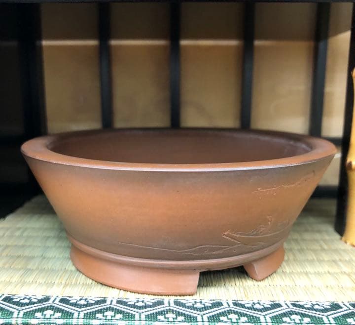 盆栽鉢　平田美芸　落款 美芸　盆栽　小品鉢　釘彫 泥鉢