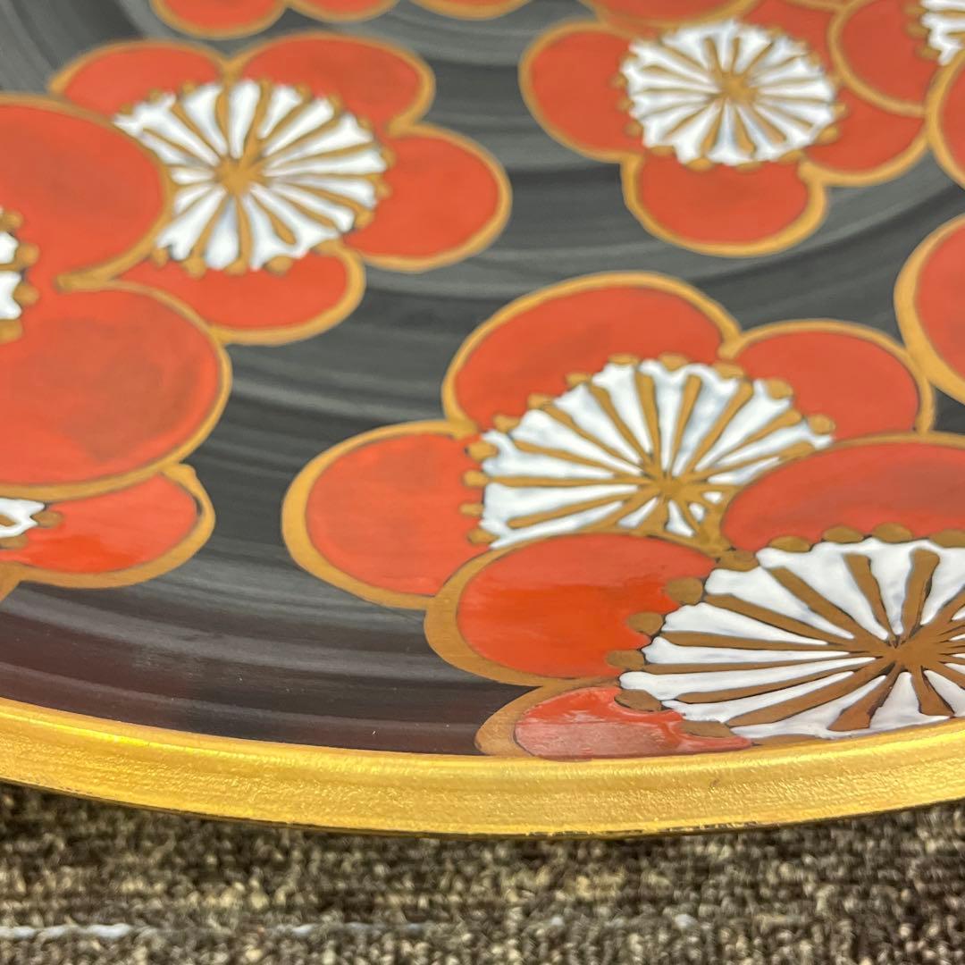 有田焼 15号飾皿 赤濃梅 泰明窯 飾り皿 直径47cm 台座付き 梅柄 手書き