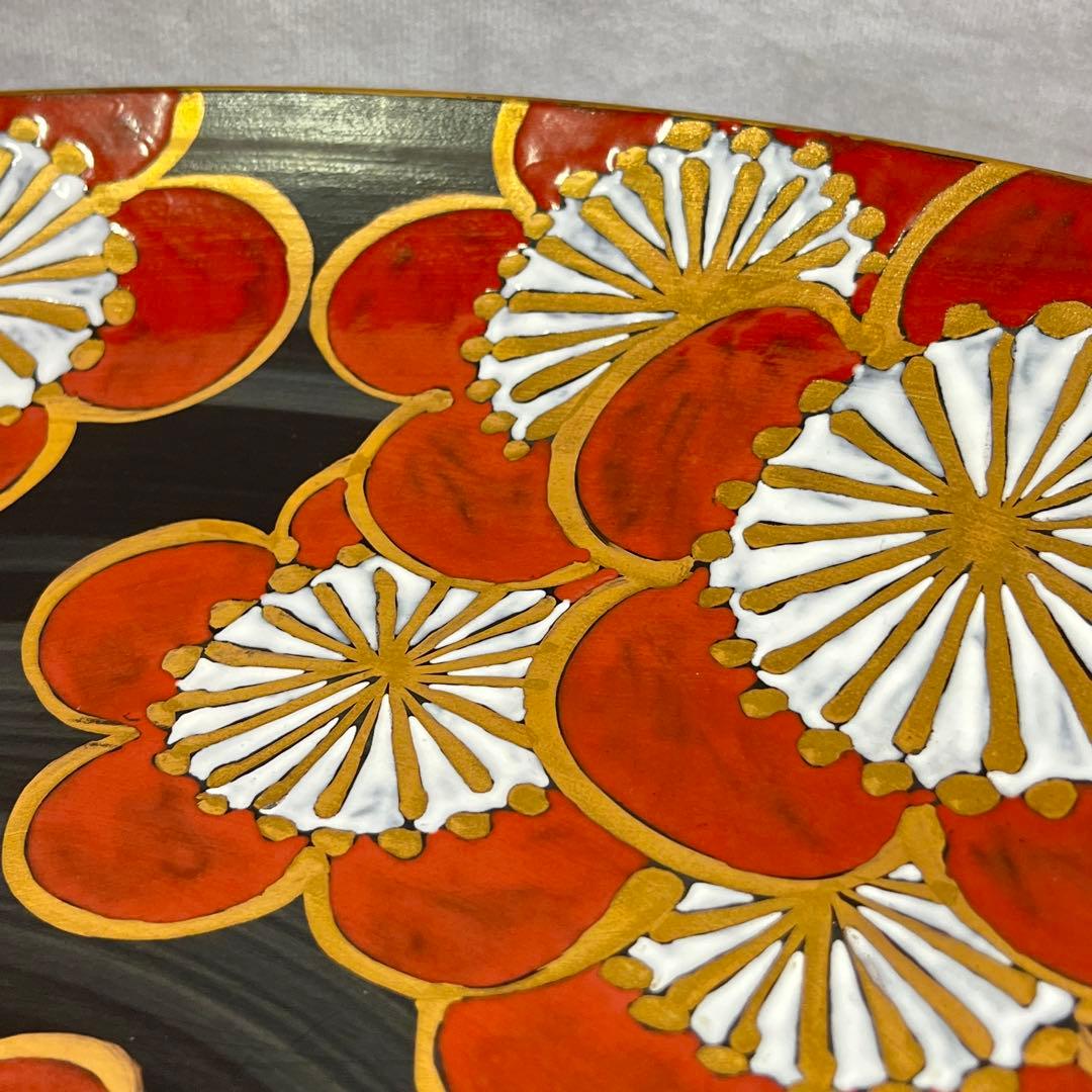 有田焼 15号飾皿 赤濃梅 泰明窯 飾り皿 直径47cm 台座付き 梅柄 手書き