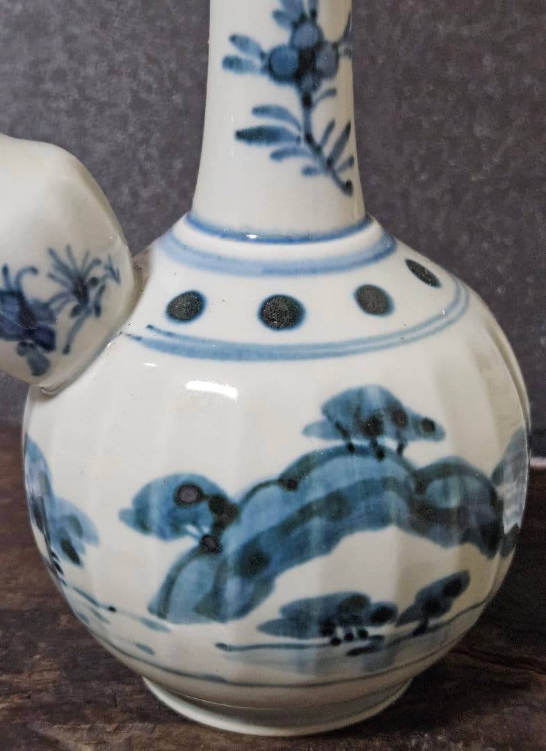 19世紀　欧州アンティーク　オランダ　 デルフト　古伊万里写　山水に花図　乳瓶