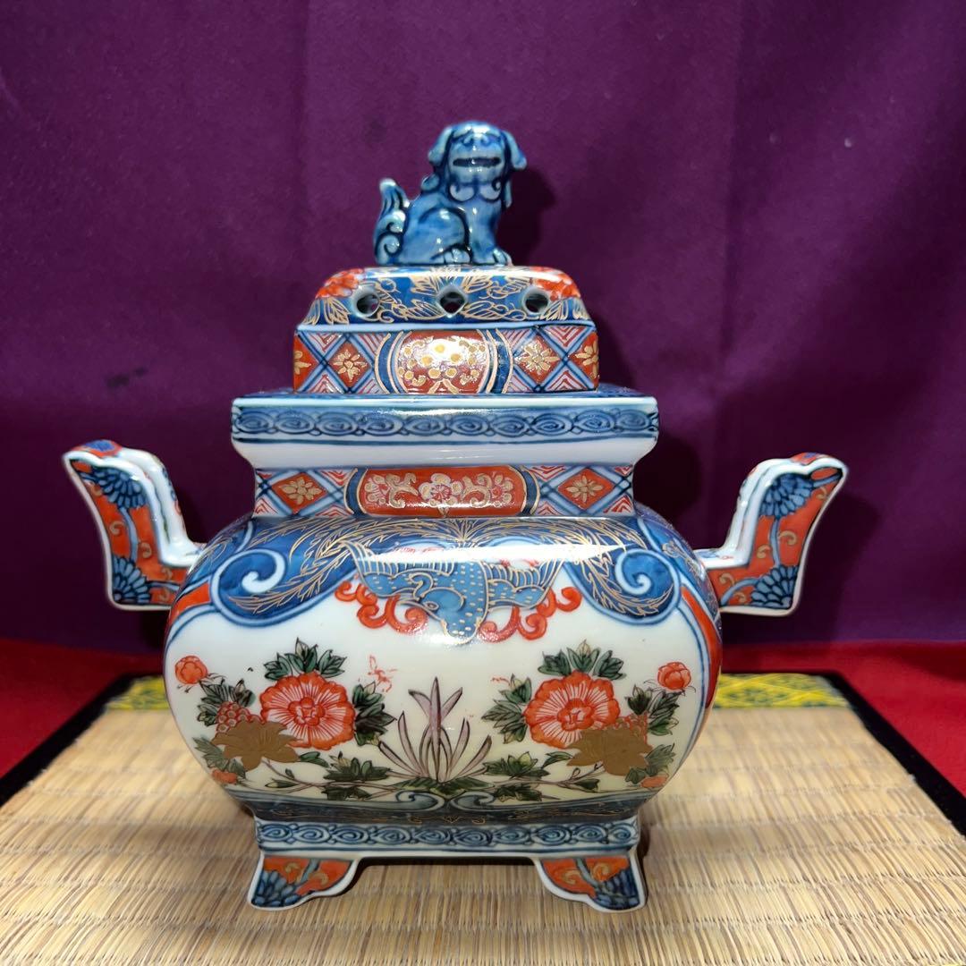 古伊万里花鳥図源右衛門　香炉最上級品　共箱窯出し値400000円