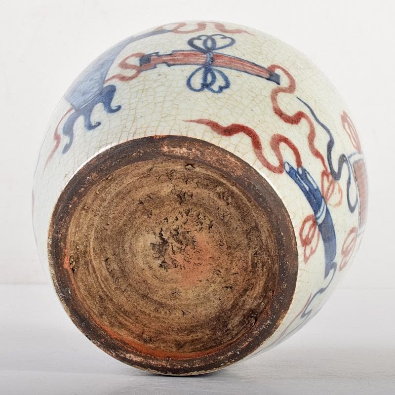 中国　青花釉裏紅　宝尽文　小壷　M　R5032