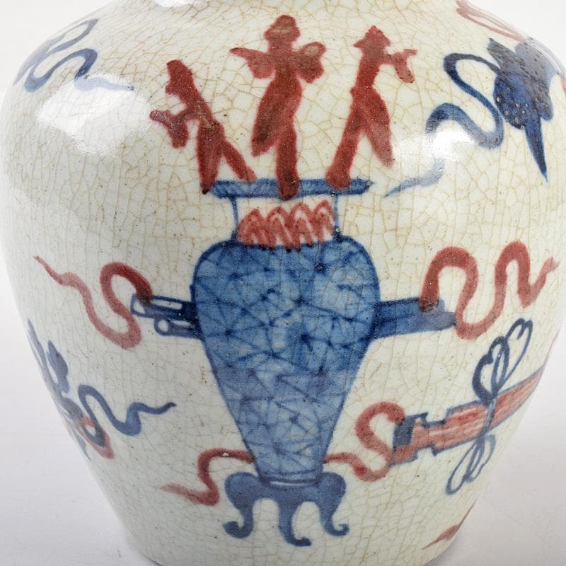 中国　青花釉裏紅　宝尽文　小壷　M　R5032