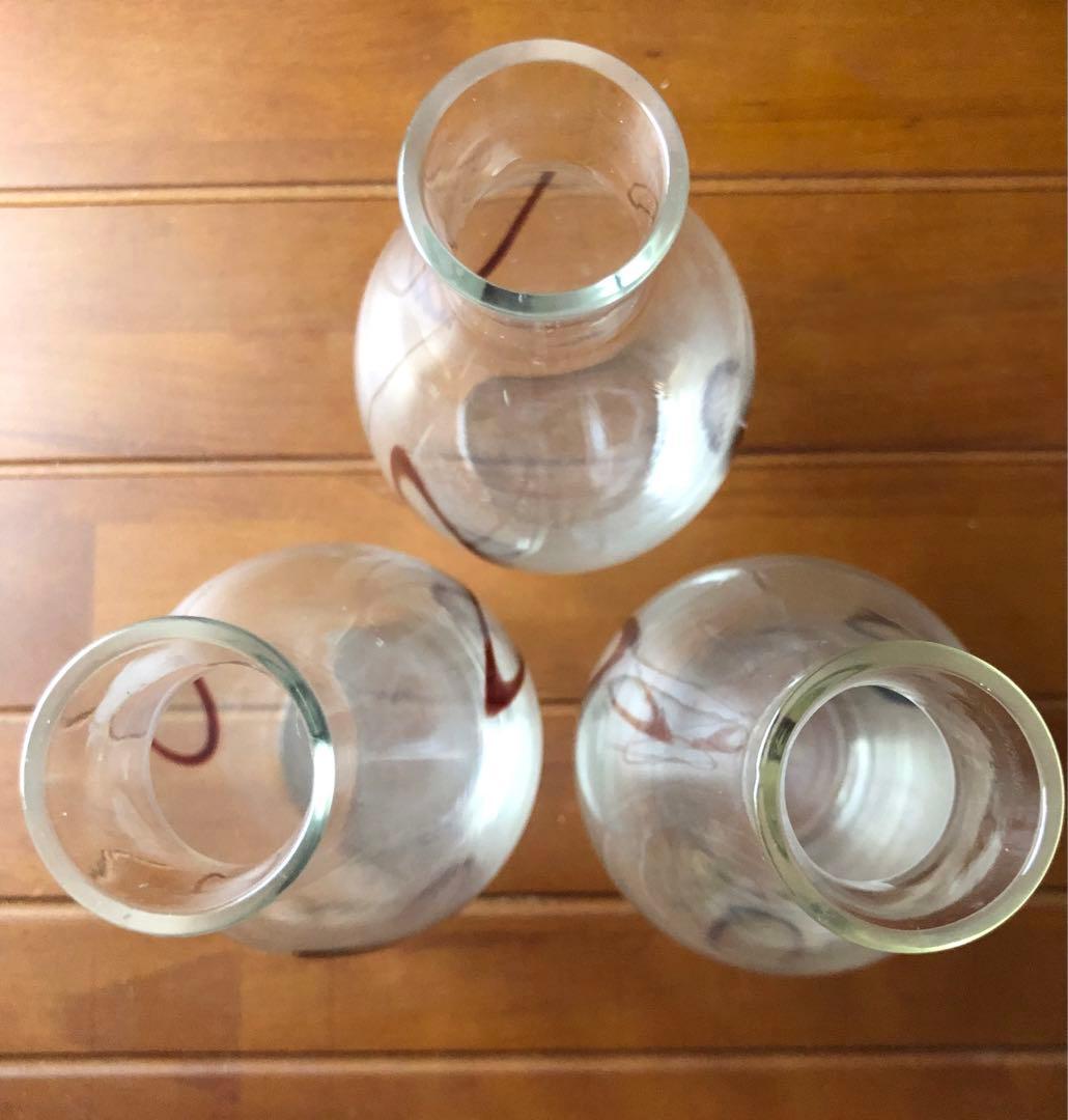 昭和 レトロ　ガラス 徳利 絵付　楕円 水輪文　グラス コップ　 一輪挿し 花器