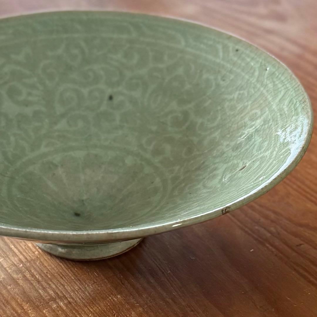 SNT1388 韓国 高麗青磁 象嵌彫文 茶碗 茶道具 朝鮮 美術 骨董 朝鮮