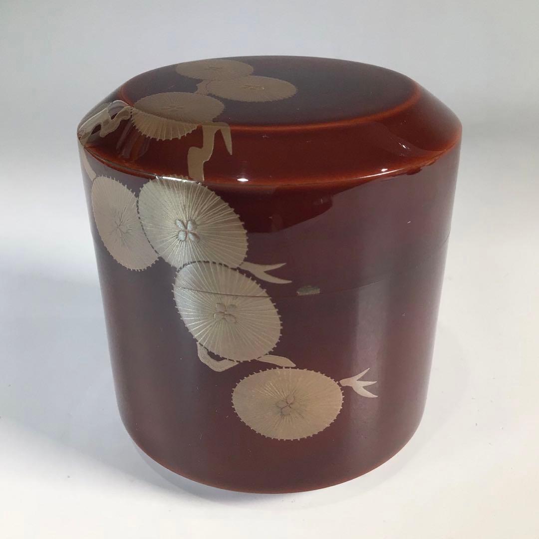 Ｎ８７７　棗　『岡田紫峯作』『溜塗』『松蒔絵』『雪吹棗』　共箱　茶道具