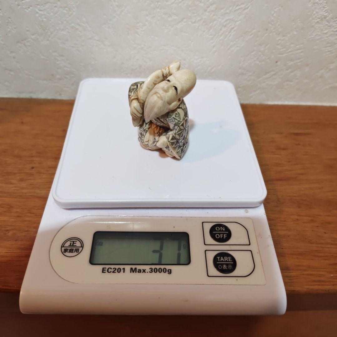 時代提物 七福神置根付 天然素材 在銘【福禄寿】高さ約5cm 重さ約37ｇ
