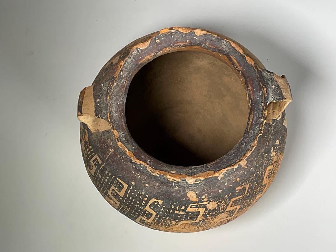 バンチェン土器　彩陶双耳壺　タイ古陶磁　発掘　幾何学　アンダーソン　高さ14cm