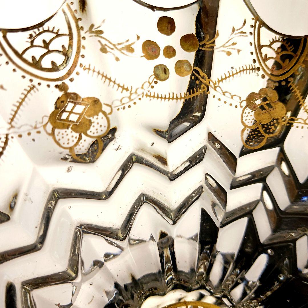 Y427 時代古作 金彩 ガラス コンポート 果物皿 直径20.5㎝ 木箱付　G