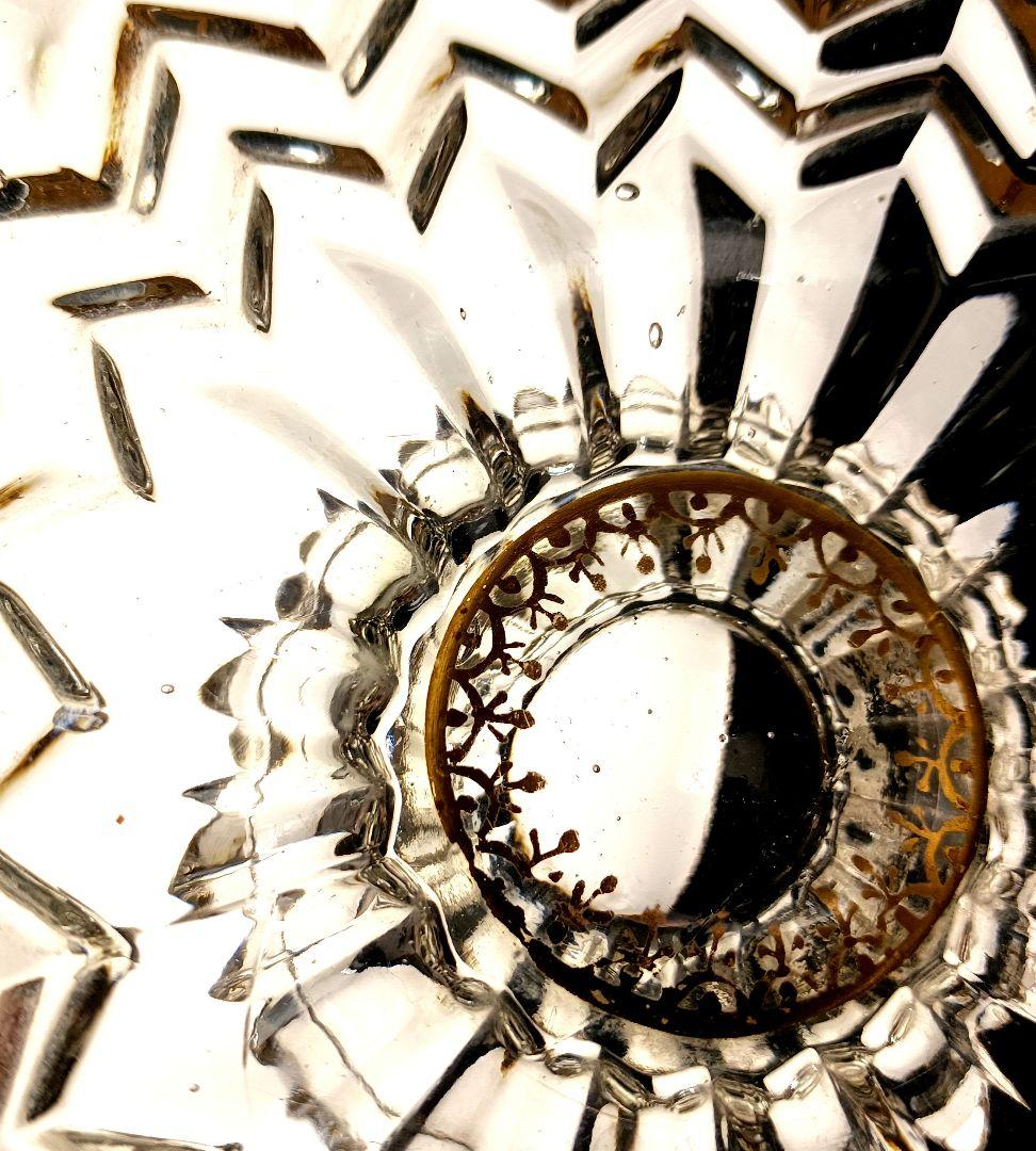 Y427 時代古作 金彩 ガラス コンポート 果物皿 直径20.5㎝ 木箱付　G