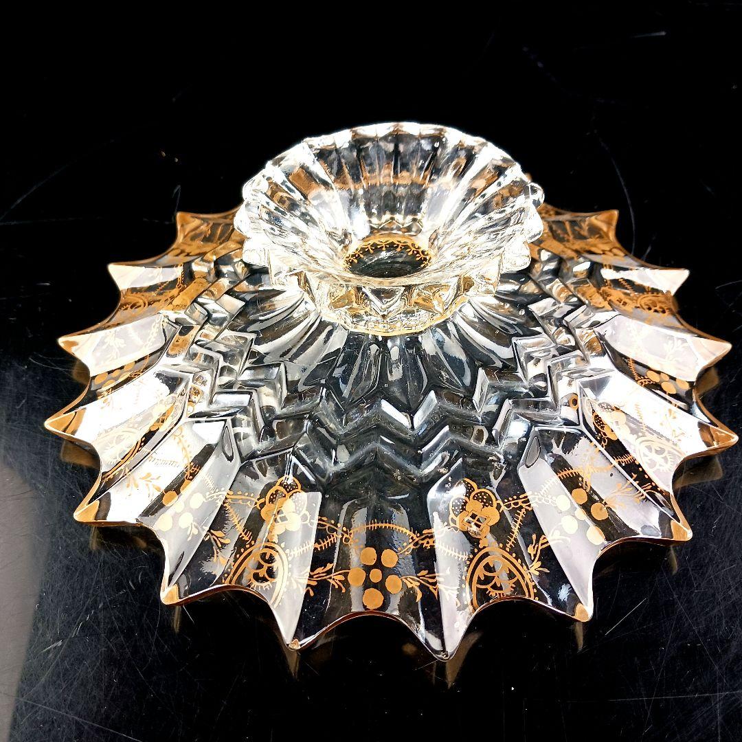 Y427 時代古作 金彩 ガラス コンポート 果物皿 直径20.5㎝ 木箱付　G