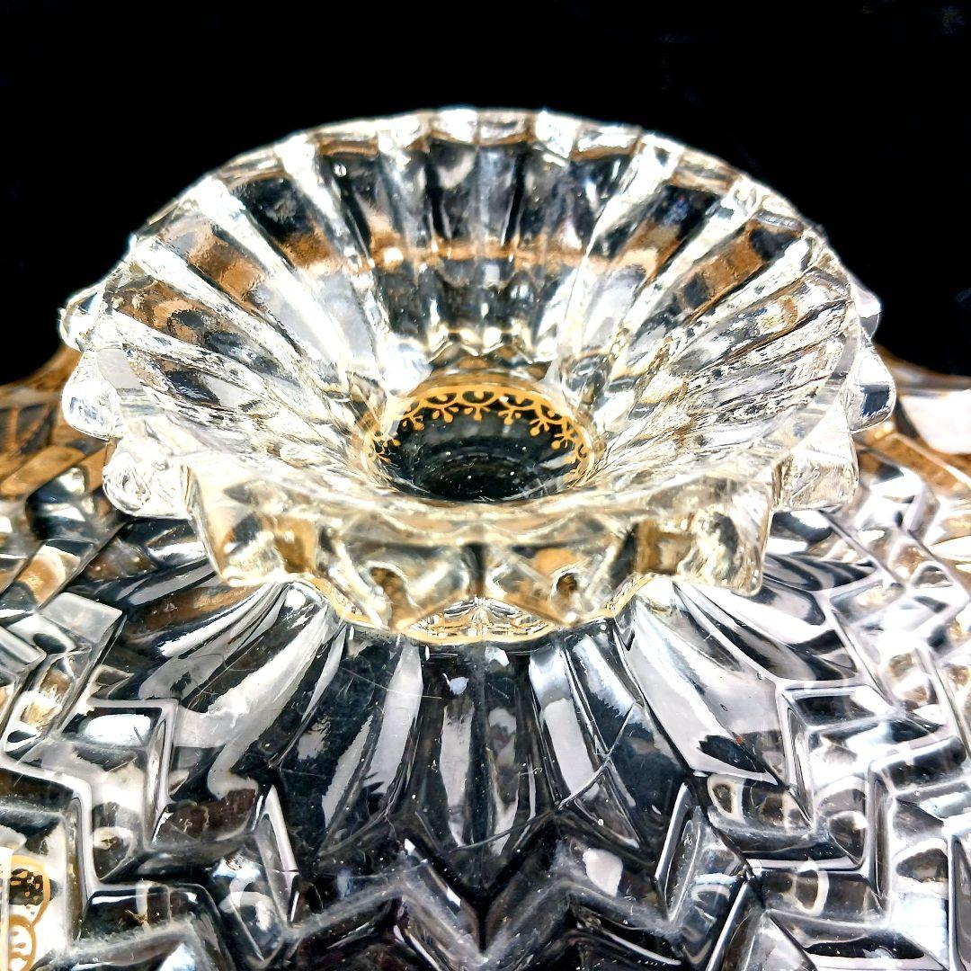 Y427 時代古作 金彩 ガラス コンポート 果物皿 直径20.5㎝ 木箱付　G