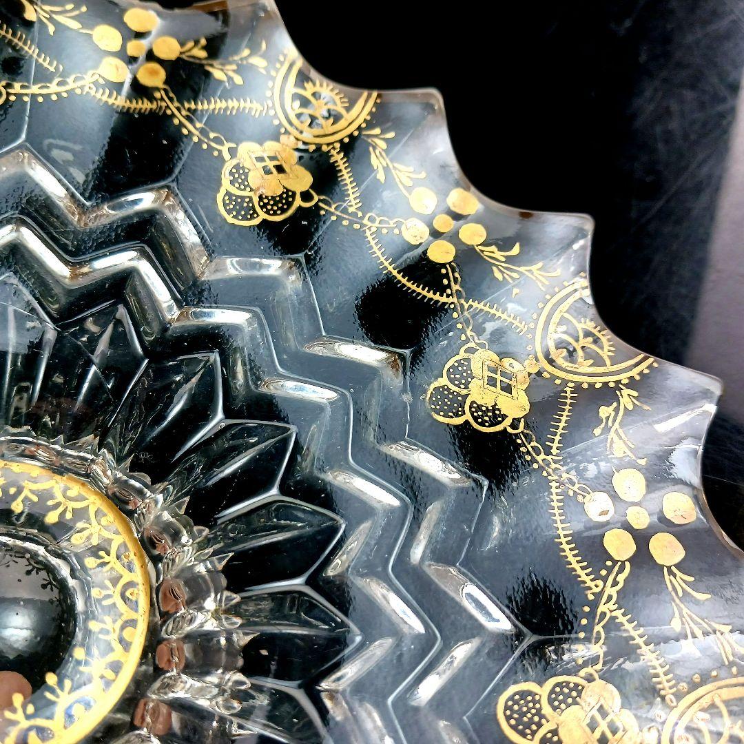 Y427 時代古作 金彩 ガラス コンポート 果物皿 直径20.5㎝ 木箱付　G