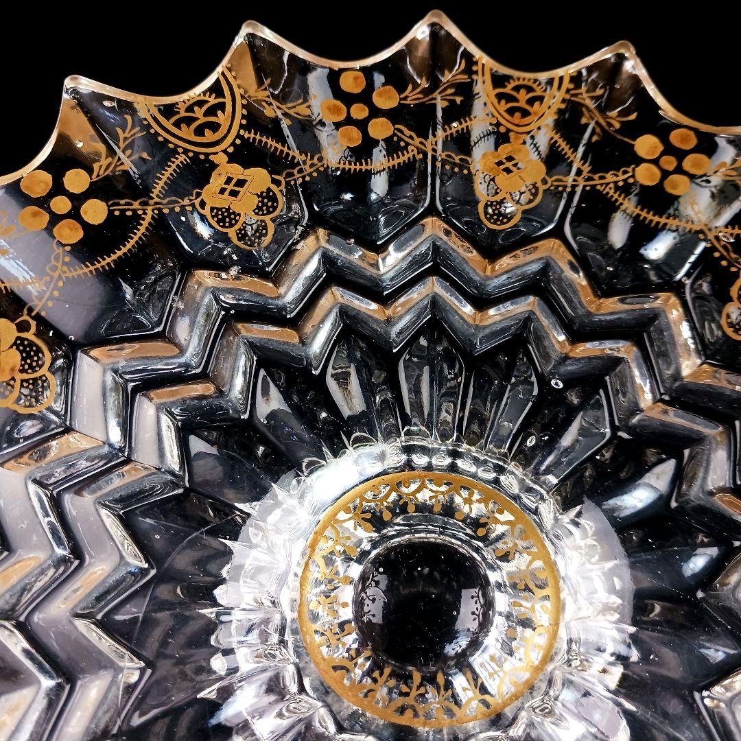 Y427 時代古作 金彩 ガラス コンポート 果物皿 直径20.5㎝ 木箱付　G