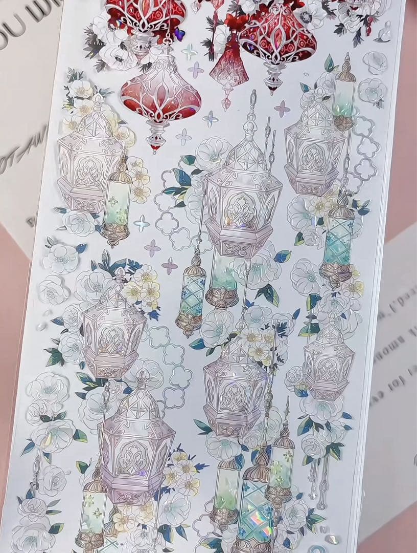 【9472】海外　マステ　5/巻　貝殻光マスキングテープ　赤8cmランプ　装飾系