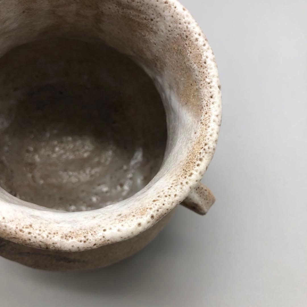 木箱入り未使用鳥鷺さぎ絵耳付き双耳陶釜陶器花器ツボ壺型花瓶花生け華道具骨董品