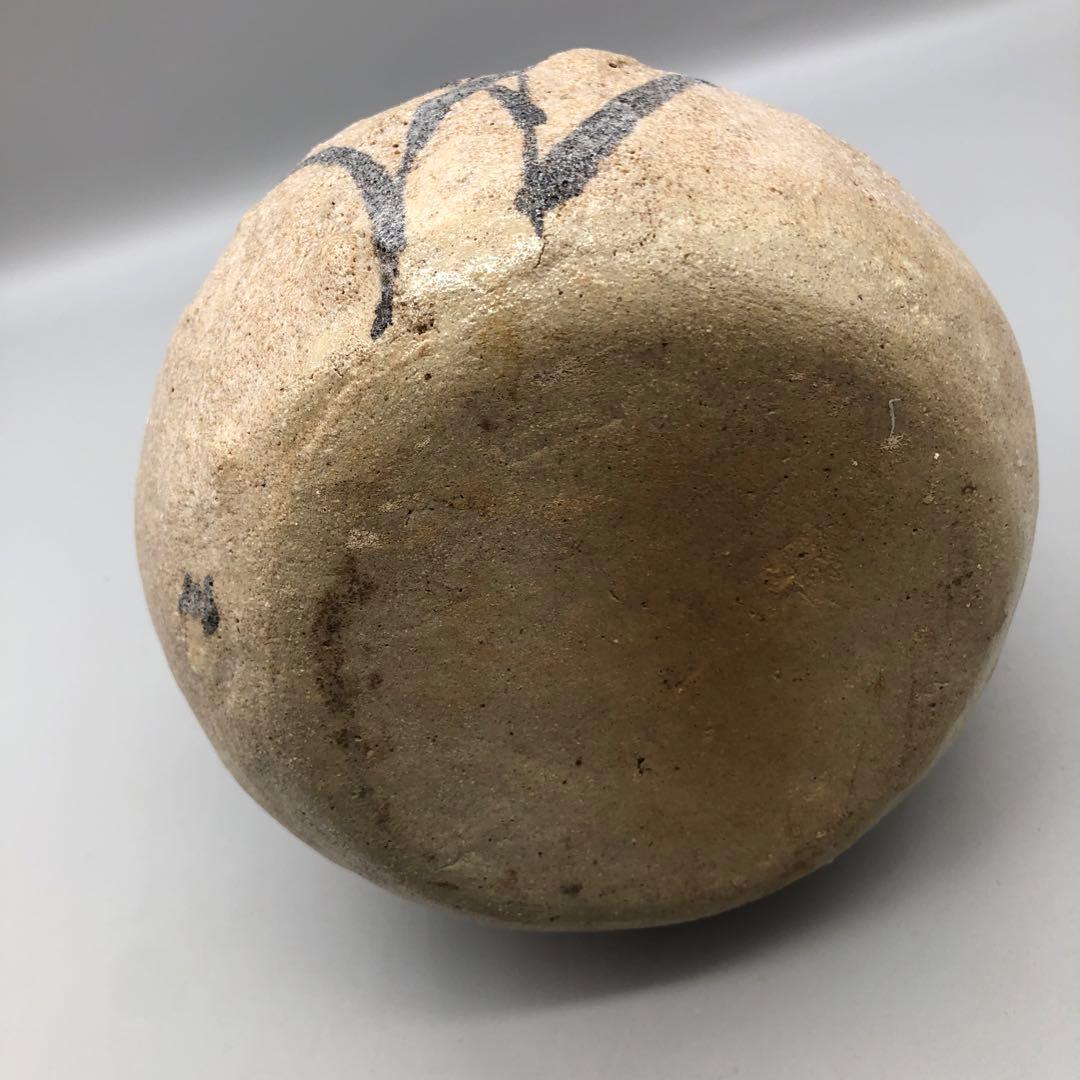 木箱入り未使用鳥鷺さぎ絵耳付き双耳陶釜陶器花器ツボ壺型花瓶花生け華道具骨董品