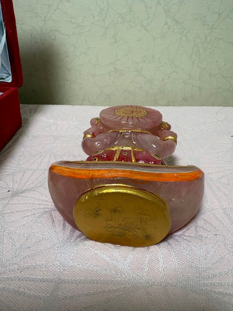 インド購入ローズクォーツガネーシャ像 約15cm天然石、専用箱付き