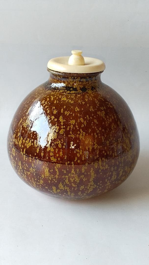 笹田仁史 作 鉄釉 茄子茶入 仕覆 西陣織 十色間道 茶道具 共箱 京焼 美品