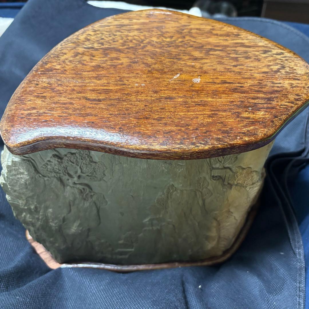 中国古美術品　山水風景彫硯　特大　緑端溪硯　15.6kg