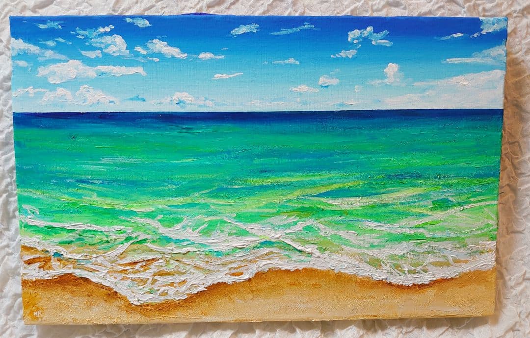 油絵 絵画 【エメラルドグリーンの海】