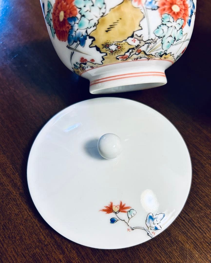 人間国宝　柿右衛門　十三代 酒井田柿右衛門　番茶器 錦花岩文