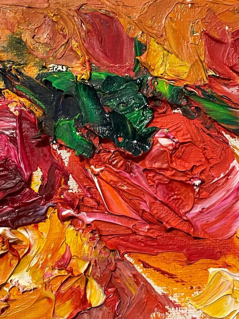 「真作」縄稚輝雄「薔薇」静物画　油彩画　額装　サイン有り　F4号