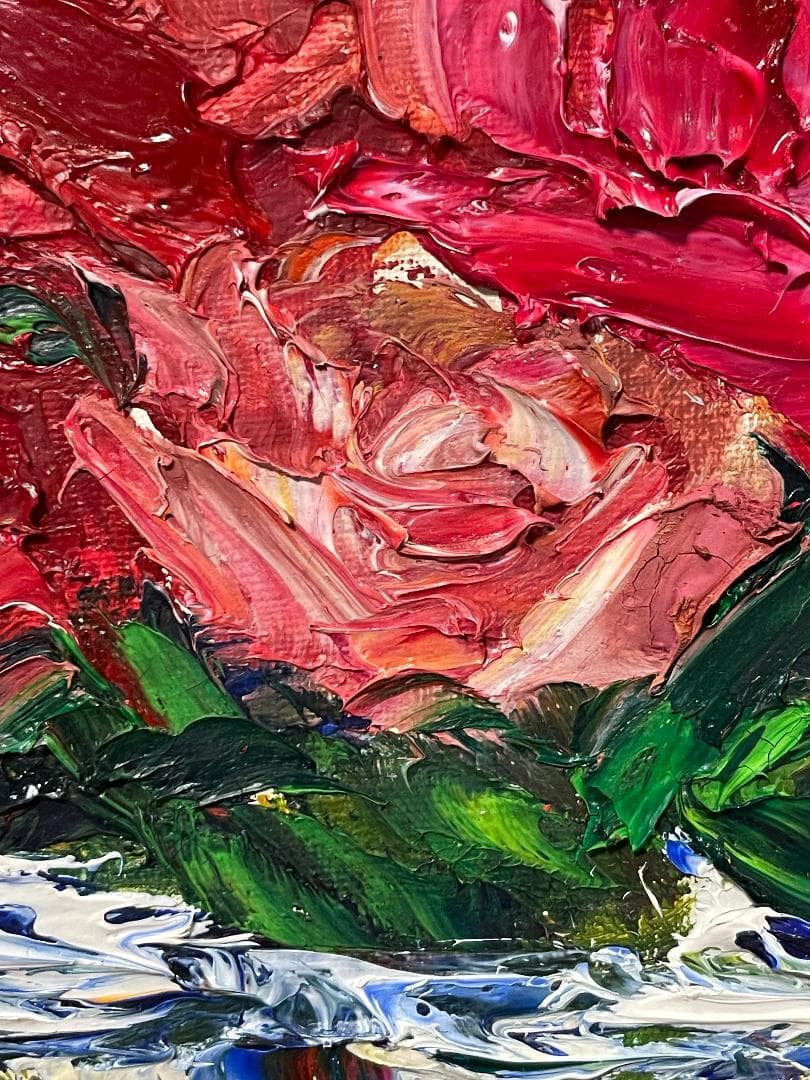 「真作」縄稚輝雄「薔薇」静物画　油彩画　額装　サイン有り　F4号