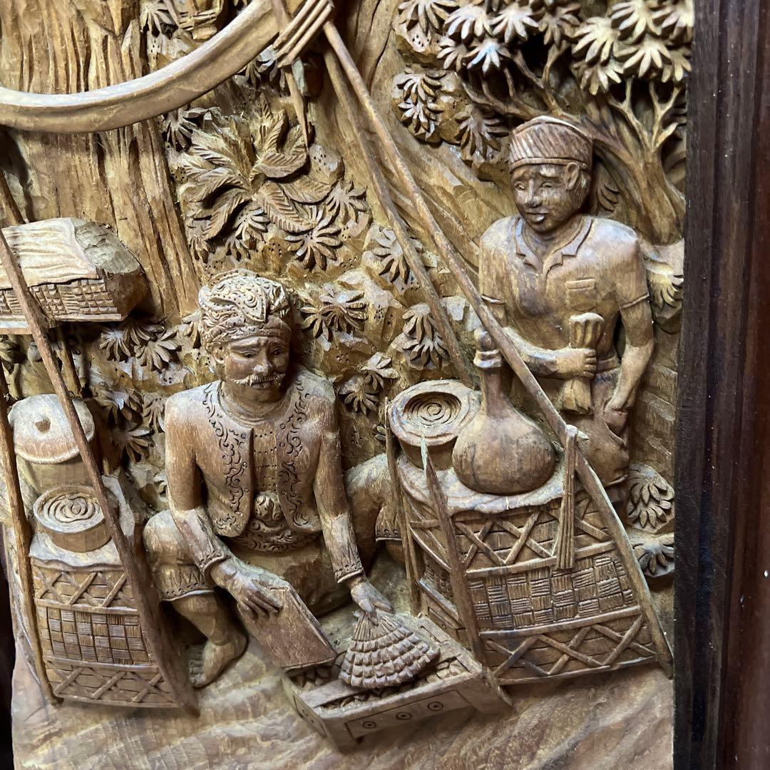時代　木彫　浮き彫りの額C 約95.5×49.5㎝　東さ8-0131③