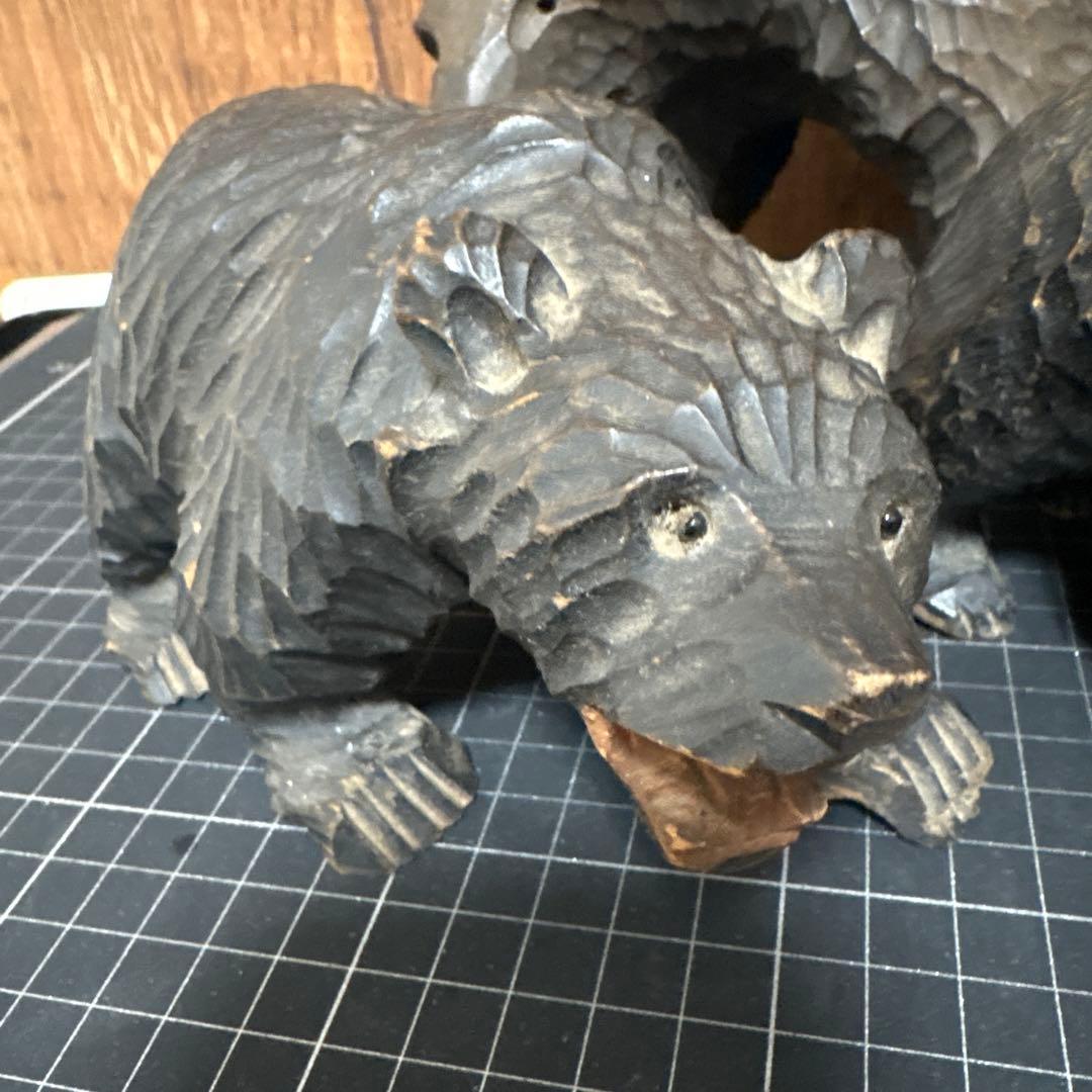 昭和レトロ 木彫りのくま ガラス目 小さめ 2体中くらい1体　計3点セット