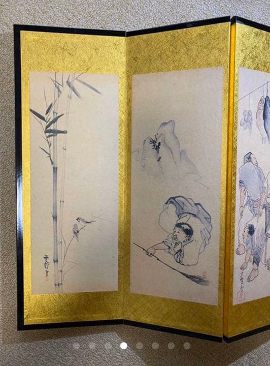 長沢芦雪　金地押貼屏風　六曲半双　金屏風