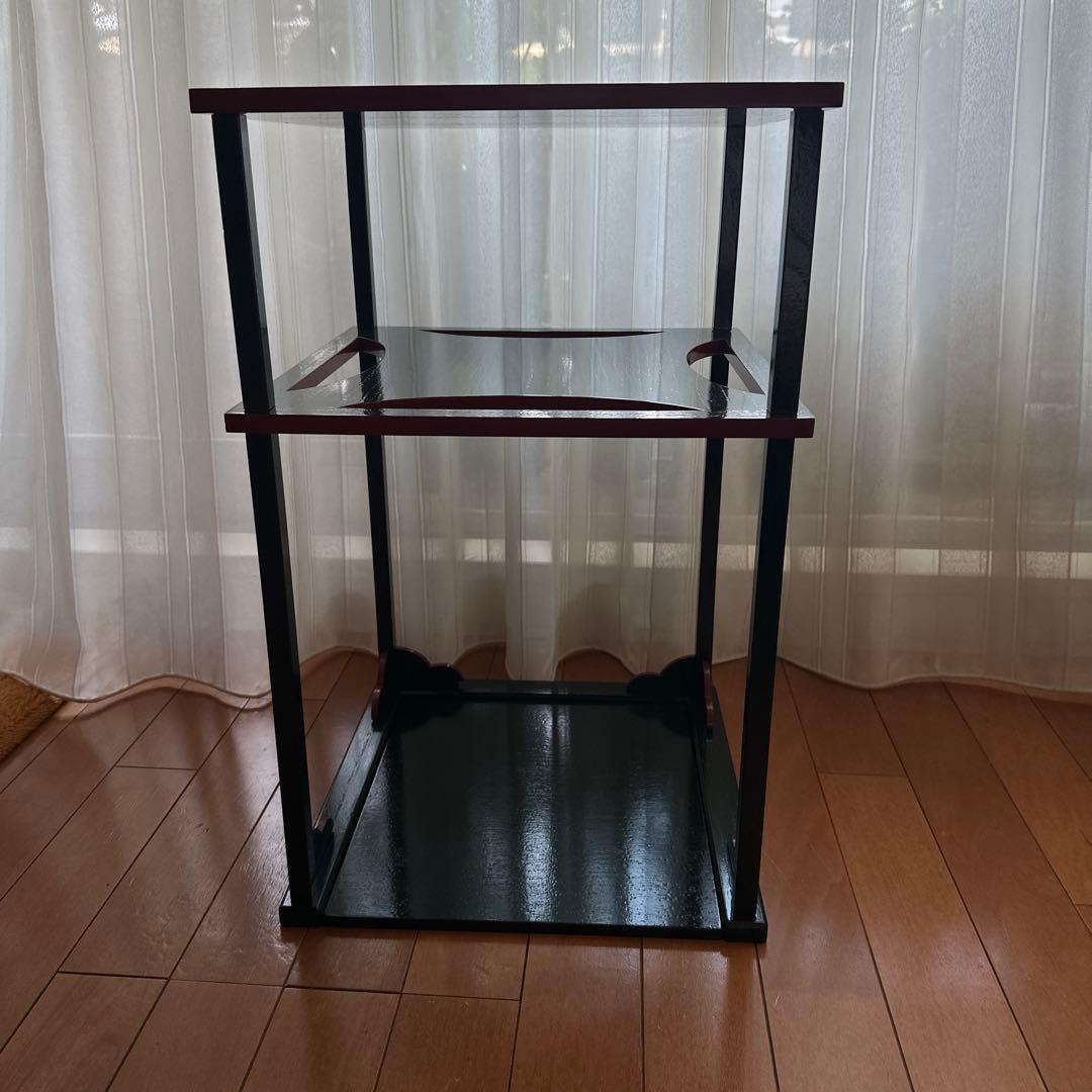 糸巻棚　緑×赤　茶道具　横幅33×奥行33.3×高さ53 組み立て式　元箱付き