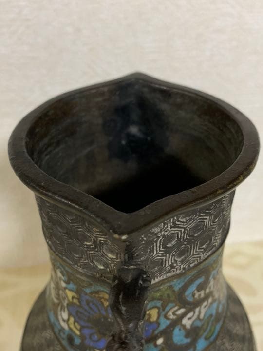 希少品］中国古美術　明時代七宝焼壺　古銅製