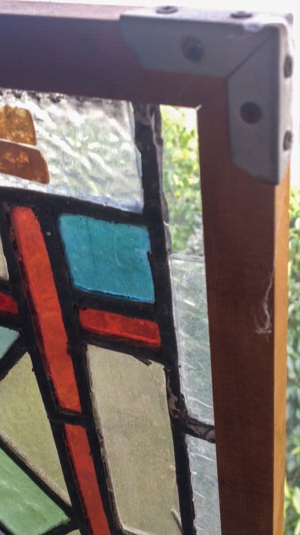 英国アンティーク／100年以上前のステンドグラス　窓枠　ドア