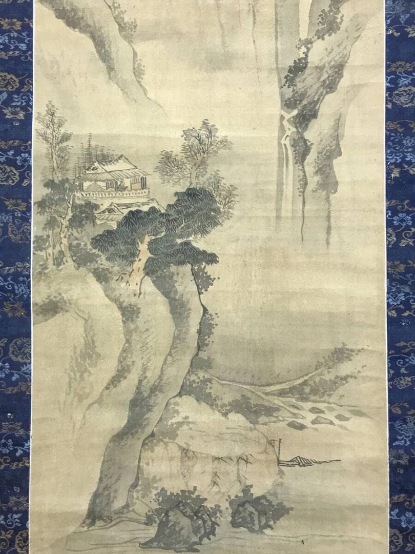 模写/谷文晁/山水図/山水佳趣図/山家図/山水人物図/掛軸名家伝来/AH-719