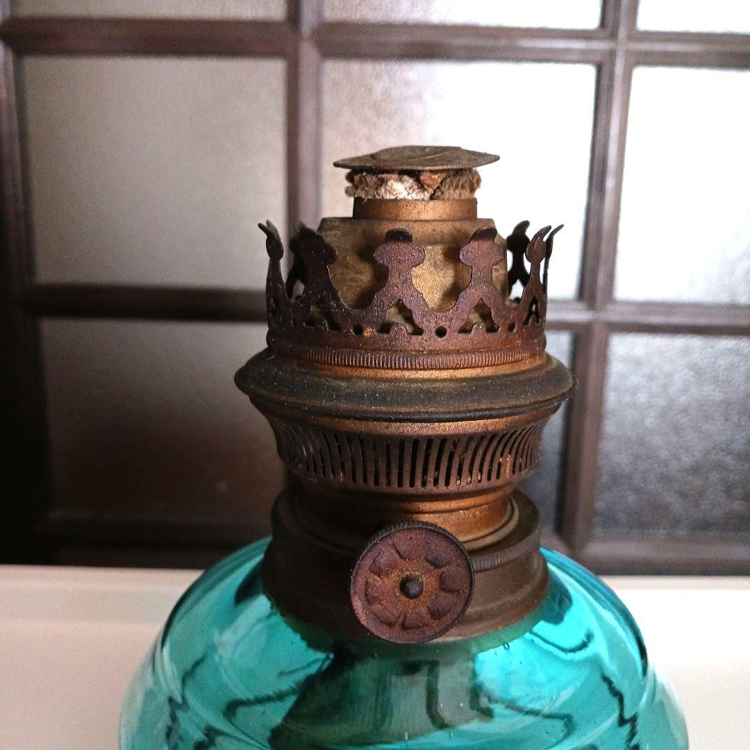 アンティーク吊りオイルランプ　　ターコイズブルー