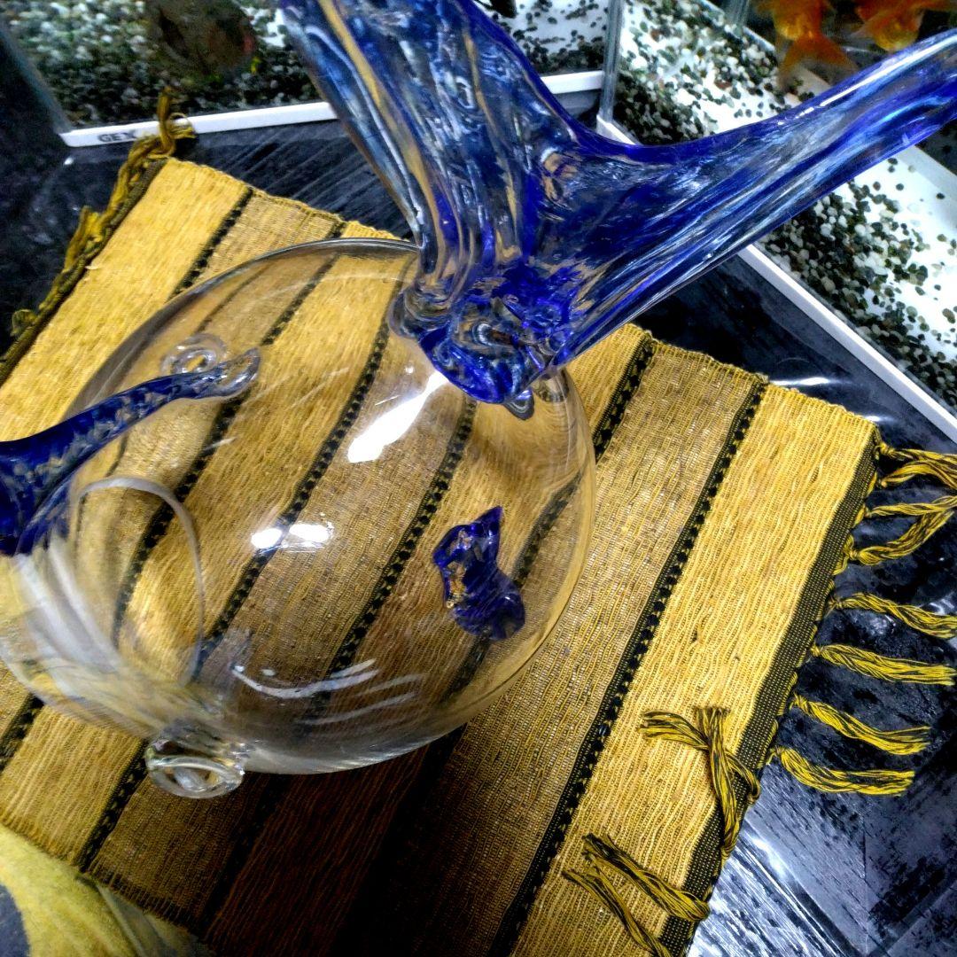 魚型ガラス容器 ＊透明 青色尾びれ