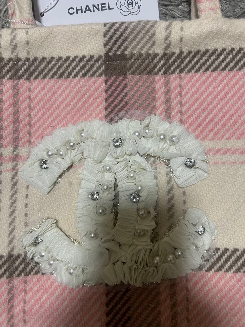 ノベルティ シャネル　ツイードバッグ　シフォン　パール