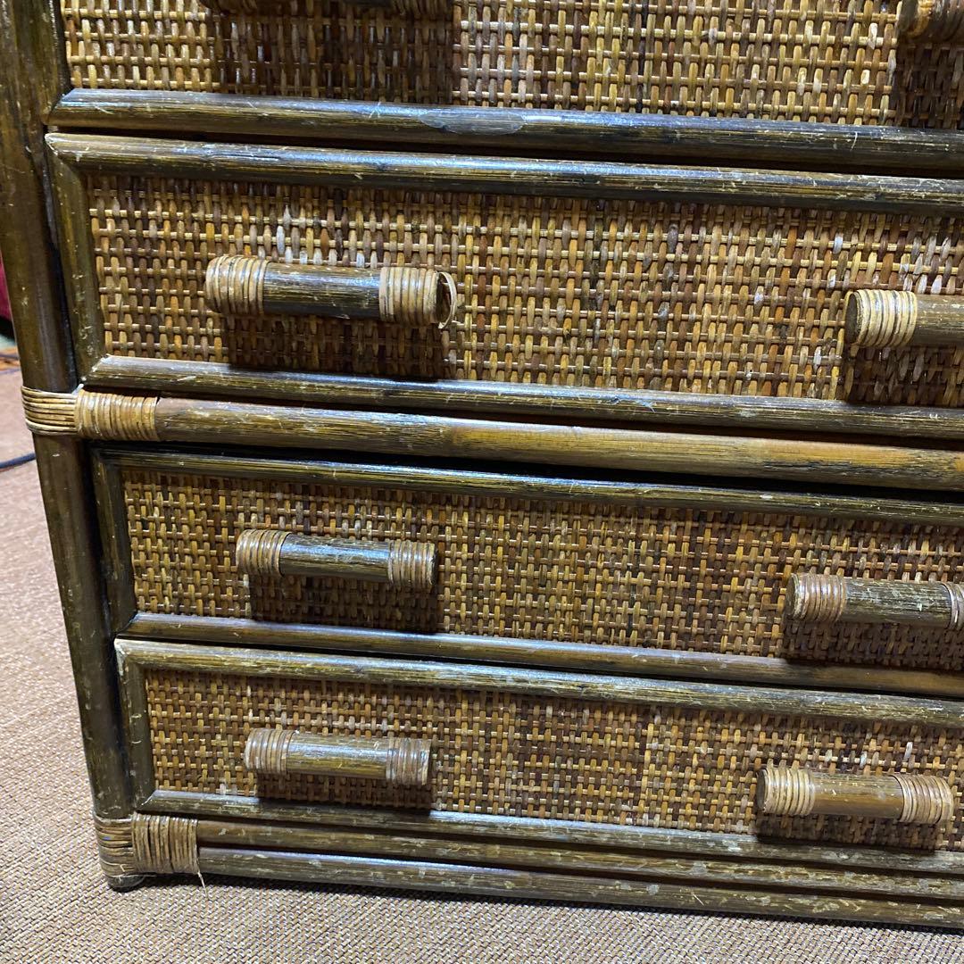 昭和レトロ　アンティーク籐ラタン8杯引き出しタンス ダークブラウン