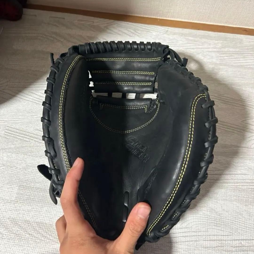 ZETT キャッチャーミット 軟式用 黒 編み込みデザイン