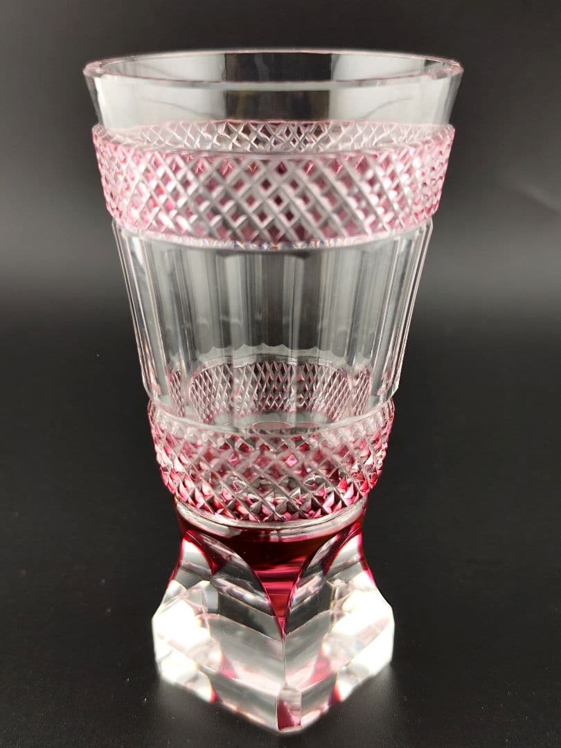 超希少品☆薩摩切子 紅被硝子 面取鹿の子文 高杯（切子、江戸切子、薩摩切子）
