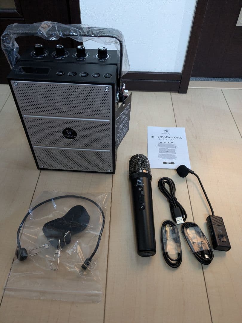 ハンドヘルドマイク ポータブル拡声器 2つのマイク 音楽再生 ヘッドセットマイク