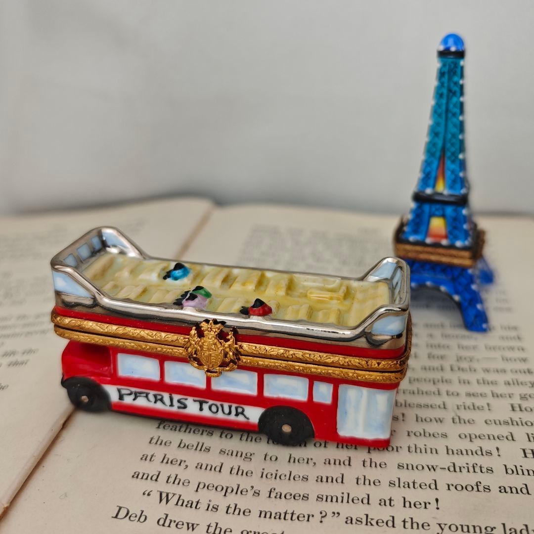 リモージュボックス　オープントップバス　フランス製磁器　ミニチュア小物入れ