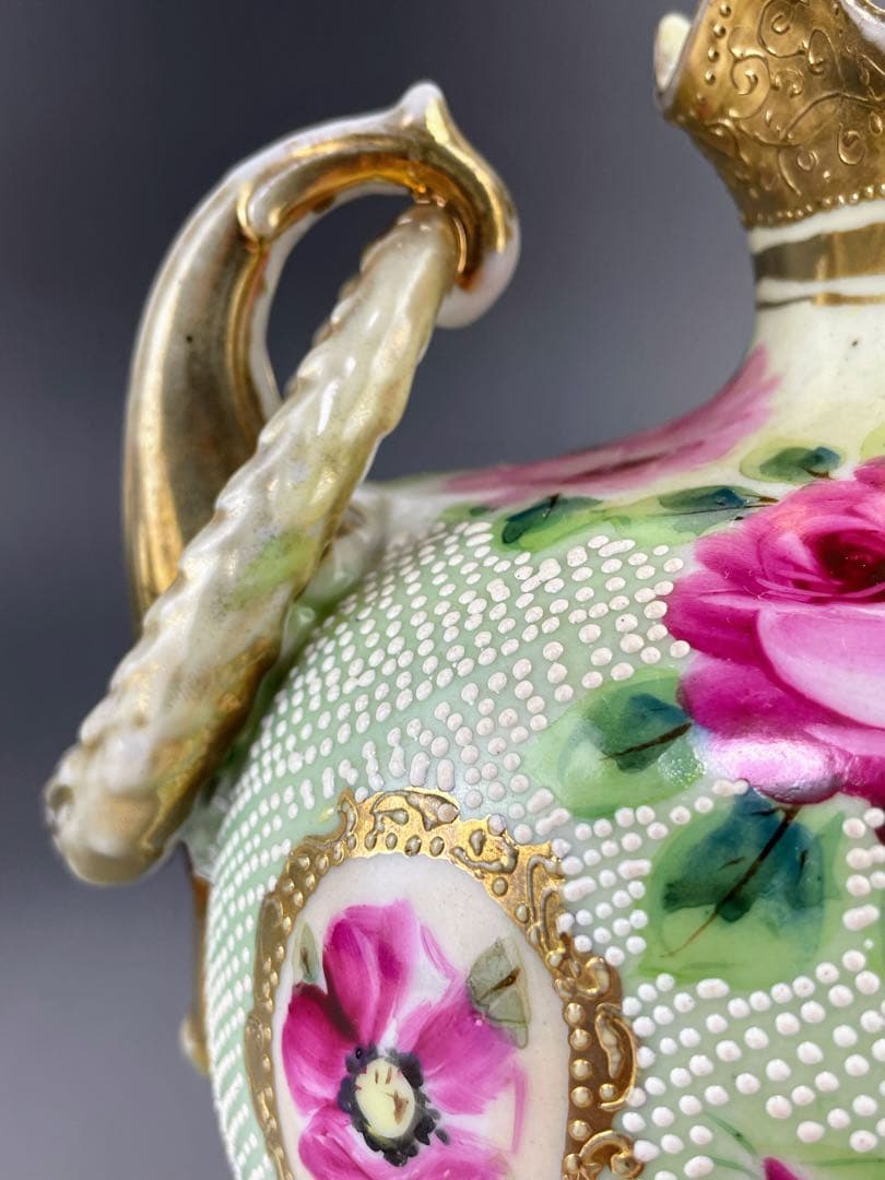 【美品】オールドニッポン アールヌーボー 薔薇紋 金盛り 花瓶