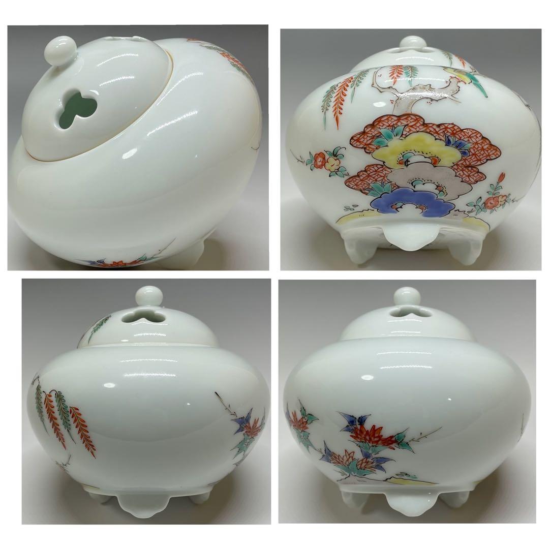 人間国宝　十三代　酒井田柿右衛門　濁手　柳鳥文香炉　共箱　v1194