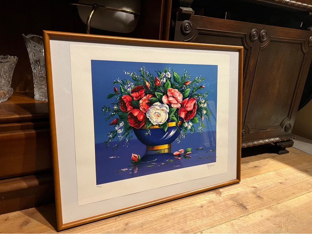 Alain Ragaru リトグラフ 額縁 インテリア 薔薇の盛花
