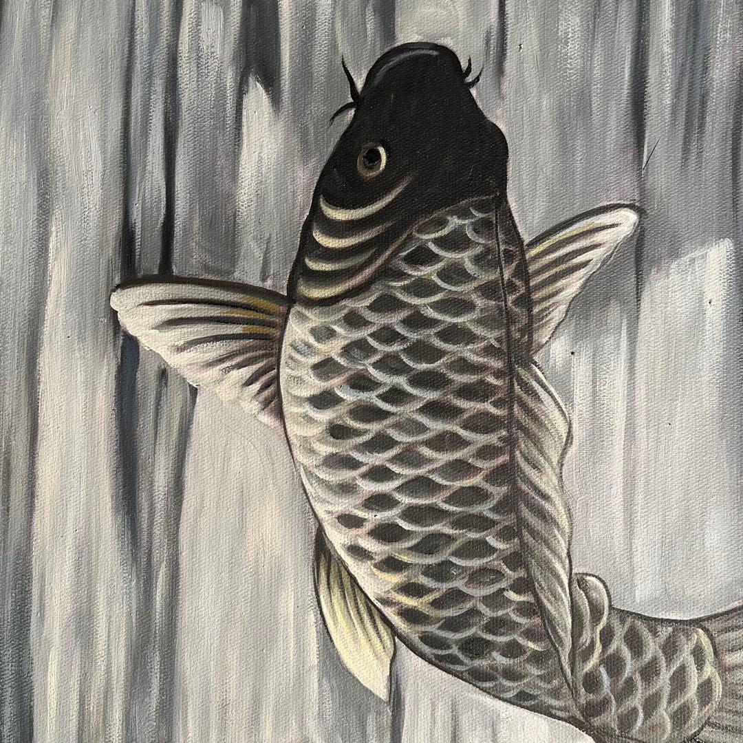 ★大型絵画★手書き油絵 鯉の滝登り 額付 絵画 インテリア 開運 金運 風水