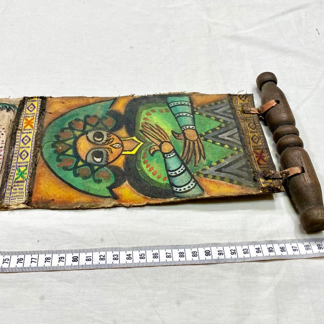 エチオピア製　正教画　手描き　皮製　巻物　アート　骨董品　掛け軸