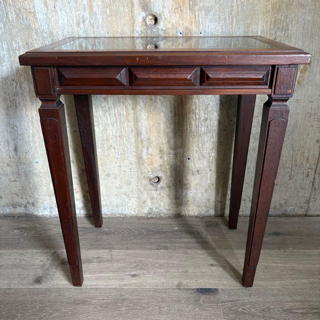 フランスヴィンテージ　大理石トップ　オーク材　サイドテーブル　コンソール